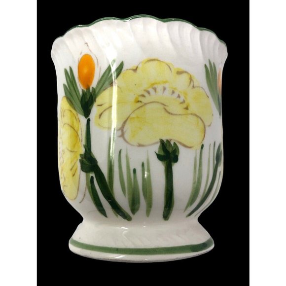 Floral Poppies Ceramic Cup Vase Vanity Bathroom Decor Hand Painted - Picture 3 of 8